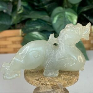 Chinese Jade Qilin Dragon Figurine Carved Mythical Beast Bixie Animal Statue 2.8